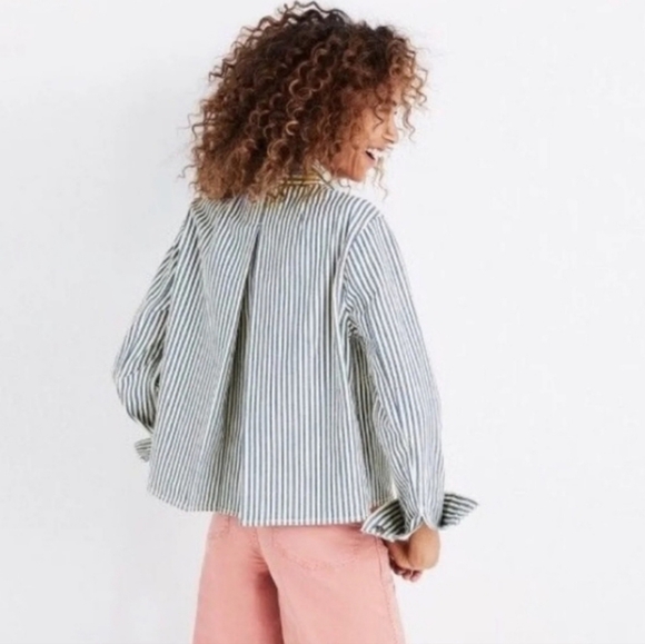Madewell Shrunken (style name) Workwear Jacket in Poppy Stripe Denim - Size S - Picture 2 of 15
